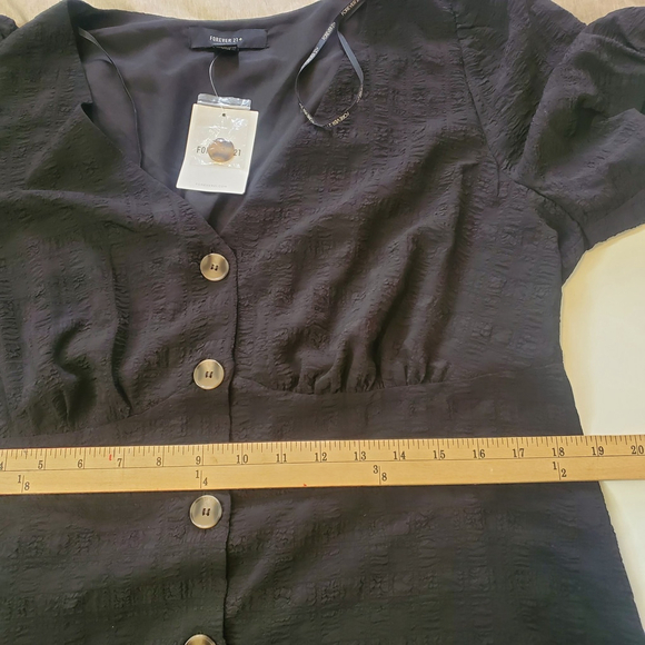 Black Babydoll Midi Dress OX Plus Size Button Down Office Whimsigoth - Picture 13 of 16